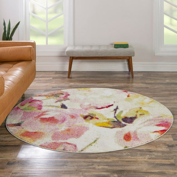 Unique Loom Lyon Collection Area Rug - Claire (8' Round Ivory/Blue)