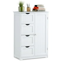 Barara King Toilet Storage Cabinet,Bathroom Floor Storage Cabinet, Standing Indoor Wooden Cabinet with 4 Drawers-White