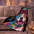 thumbnail image 6 of You Had Me At Woof Dog Portrait, Playful Graphic Style for Dog Lovers, Black Rainbow Pet Quote and Birthday Gift, Cozy Flannel Blanket for Bedroom and Playroom, Pet Home Decor, 6 of 9