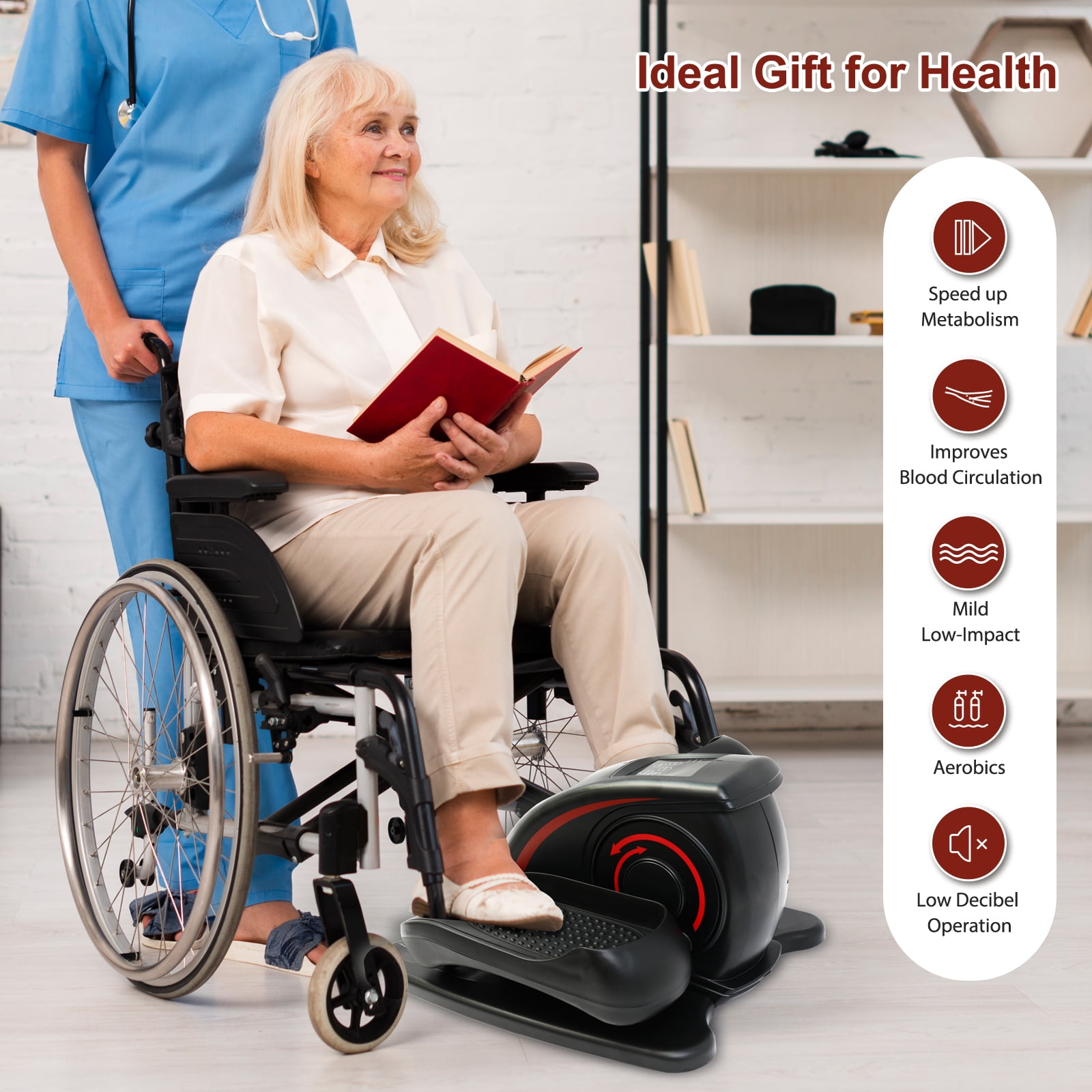 ALSO GO Under Desk Elliptical, Ellipse Leg Exerciser While Sitting for Seniors Fully Assembled, Portable & Quiet Pedal Exerciser for Home Office, Elliptical Machine with Remote Control, 220LBS