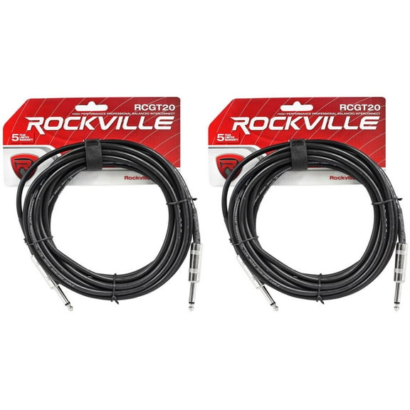 2 Rockville RCGT20B 20'  1/4" TS to 1/4'' TS Guitar/Instrument Cable