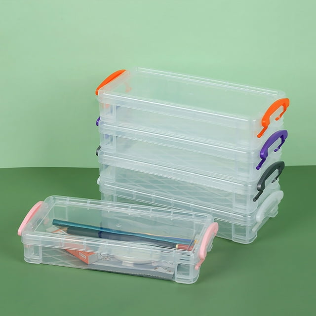 Caja para lápices de dibujo transparente con doble hebilla lateral | Estuche de herramientas de arte | Organizador de papelería resistente de plástico | Almacenamiento portátil para estudiantes y