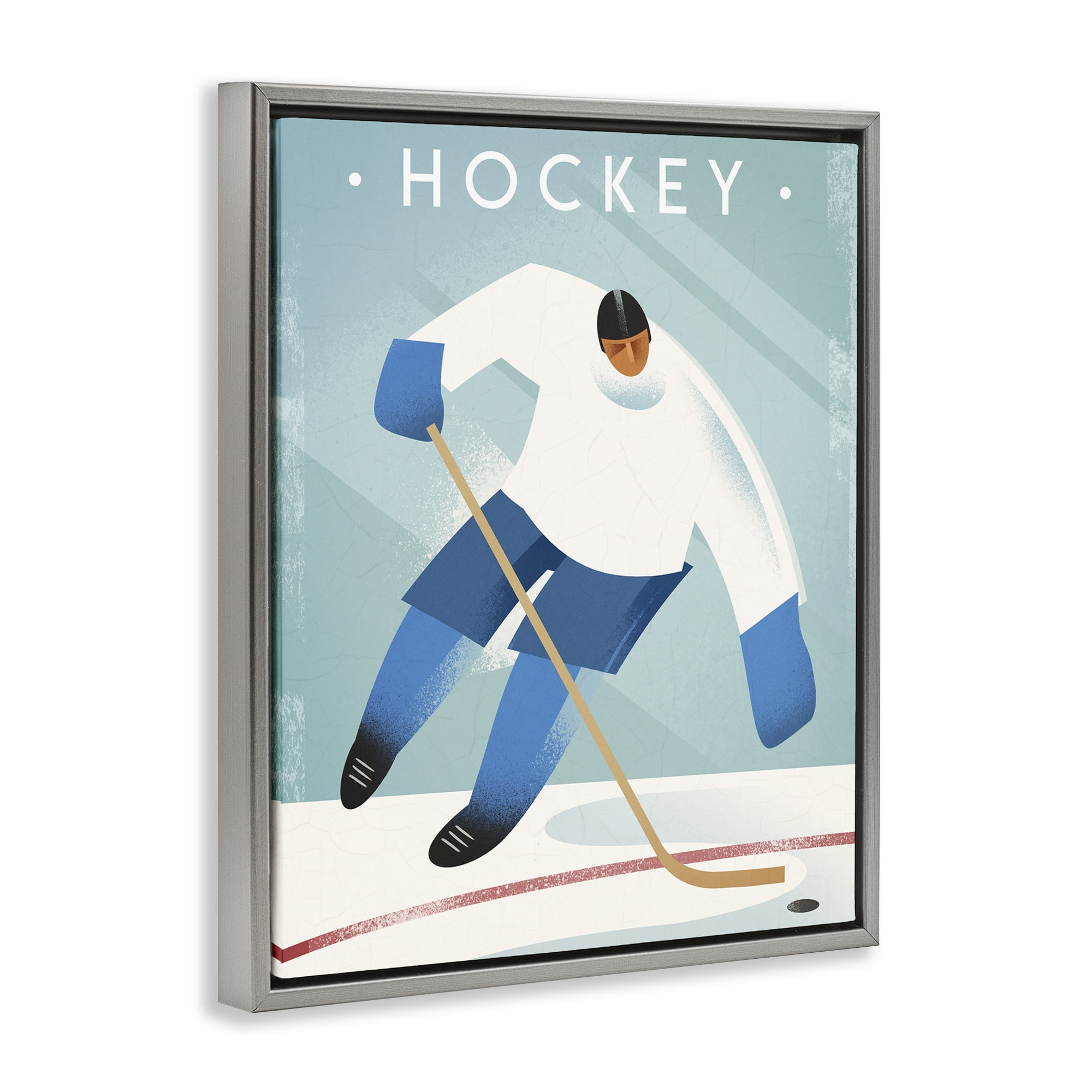 Stupell Industries Vintage Hockey Player Gray Framed Floater Canvas Wall Art, design by Martin Wickstrom
