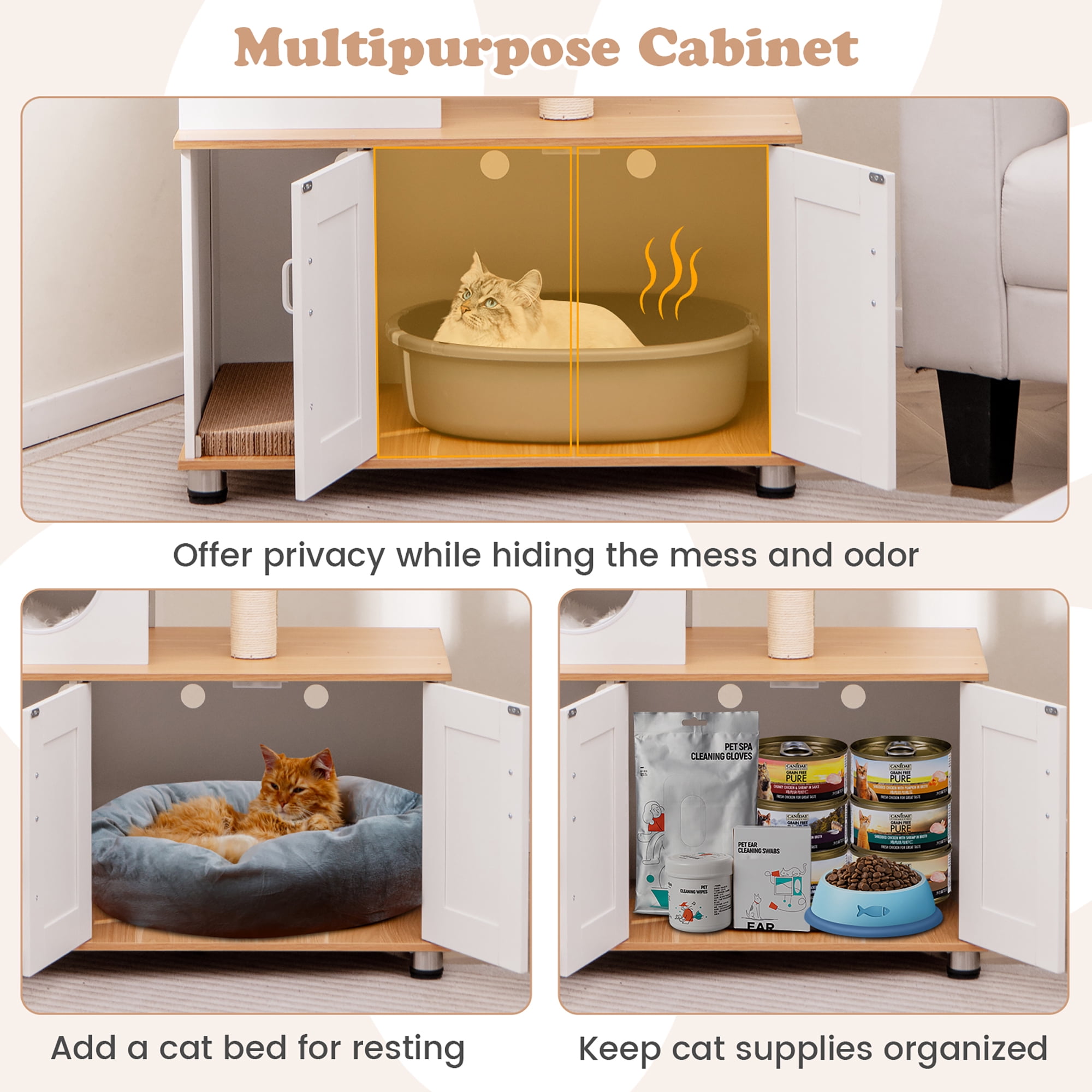 Gymax All-in-One Cat Tree w/ Litter Box Enclosure Cat Tower Scratching Posts Ladder