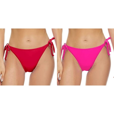 (2-Pack) Kcodviy Women Vintage Print Low Swim Pants Waist Brazilian Bikini Bottom Swim Cover Up Pants for Women Swimwear Briefs Beachwear Brazilian Bikini Bottom Side Tie Thong Bathing Swimbottom