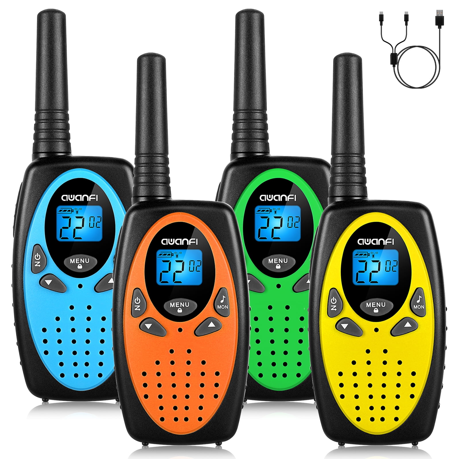 Trække på beundre slot AWANFI Walkie Talkie 4 PACK, Rechargeable Walkie Talkies for Kids Boys  Girls Adults, 22 Channels Two Way Radio with 1200mAh Li-ion Battery Type-C  Cable for Gift - Walmart.com