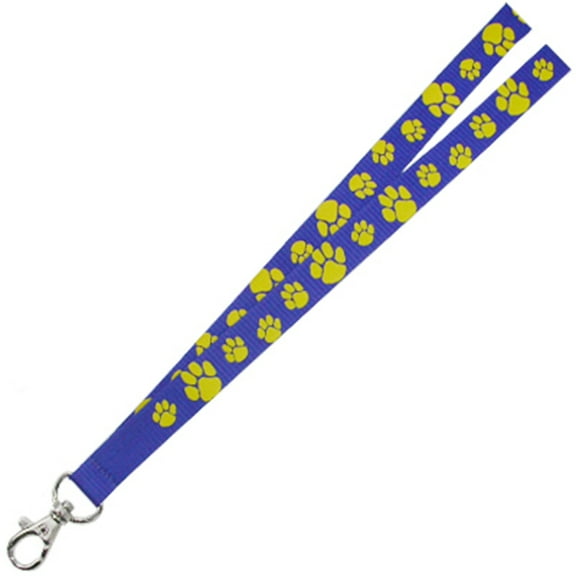PinMart's Blue and Gold Paw Print School Mascot Sports Lanyard w/ Safety Release - 5/8" Wide x 36" Long (18" inches on each side)