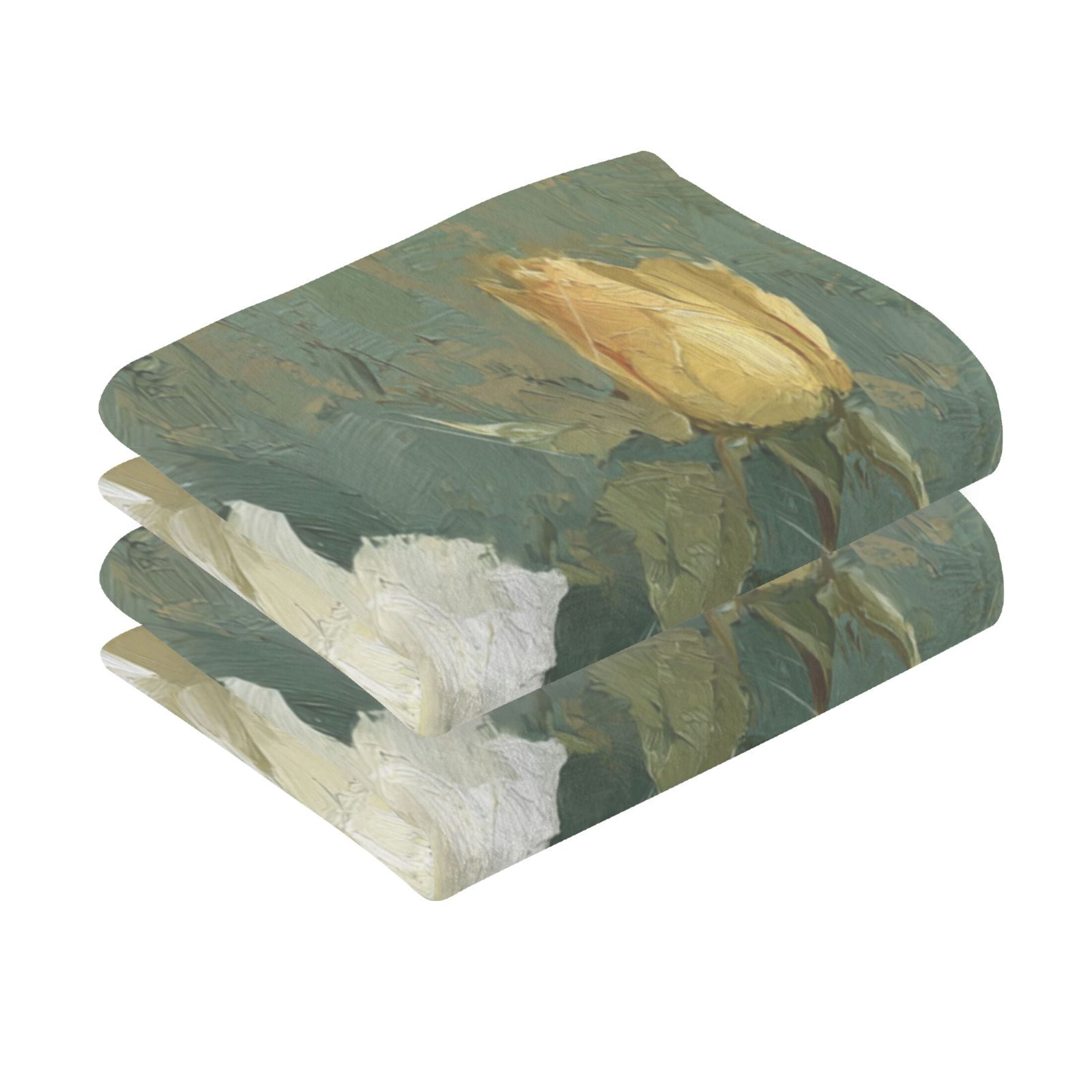2 Pieces of Cotton Towel Face Towel Set Hand Towel Bath Towel Cotton Bath Towel Sets White Peony Olive Green