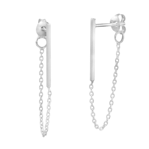 Unique Bar and Chain Sterling Silver Front-Back Post Drop Earrings