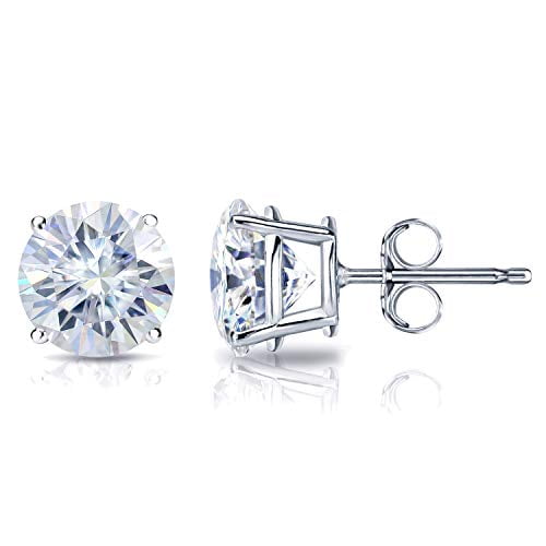 Platinum Round Moissanite Stud Earrings (1ct TGW, 5mm, H-I) 4-Prong Set, Push-Back by Diamond Wish