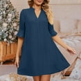 thumbnail image 5 of Summer Dresses For Women Sevevn Women's Eyelet Jacquard Mini Dress V Neck Half Sleeve Casual Shift Dress Dark Blue XL, 5 of 5