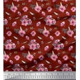 thumbnail image 1 of Soimoi Red Cotton Duck Fabric Leaves & Chrysanthemum Floral Print Sewing Fabric Yard 42 Inch Wide, 1 of 3
