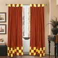 thumbnail image 4 of 4 Pc Set Indian Sari Curtains & Cushion Covers - Boho Tab Top  - Rust 96", 4 of 5