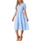 thumbnail image 2 of Vestido de cuadros para mujer Inspire Chic, vestido midi fluido con volantes, escote en V, decoración de botones, azul, talla S, 2 of 6