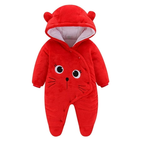 

Hwmodou Baby Hooded Bodysuits Boys Girls Fuzzy Fleece Blend Newborn Snowsuit Coat Warm Hooded Jumpsuit Fall Winter Durable Baby Onesies 6-9M