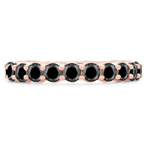 1.8 CTW Round Black Diamond 0.75 Way Semi-Eternity Anniversary Wedding Band Ring in 14K Rose Gold - Size 6