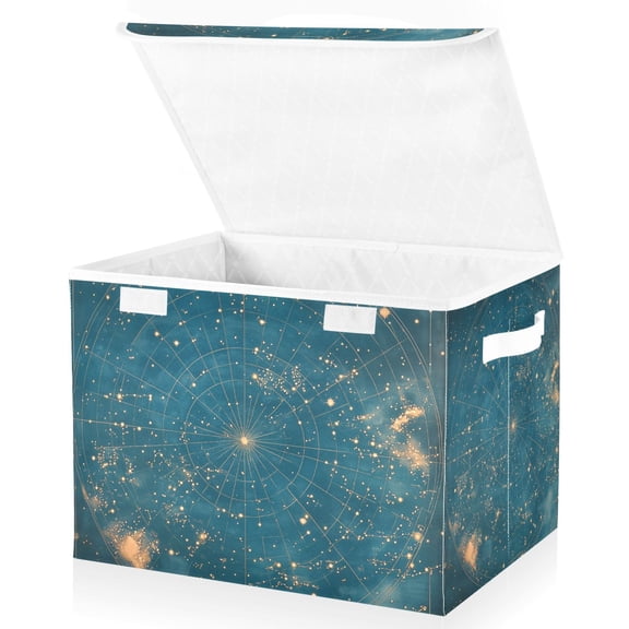 Yayeee Collapsible Cube Storage Bin with Lid Fabric Closet Decorative Basket with Handles, Star Map