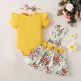 thumbnail image 4 of Baby Outfits Short Sleeve Floral Printing Tops Vest Dress Headbands 3Pcs Casual Suit Girl Clothes Yellow 6 Months-9 Months, 4 of 7