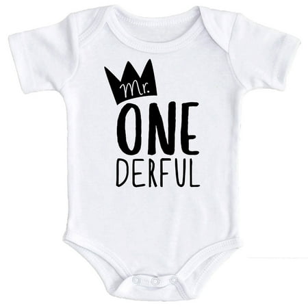 

Mr One-Derful Baby Boys 1st Birthday Bodysuit First Birthday Bodysuit for boys Black on White Bodysuit 18 Months
