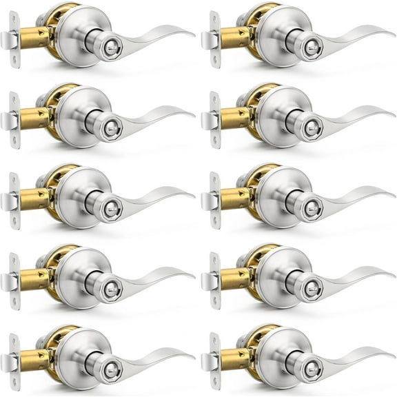 10 Pack Brushed Nickel Door Handles Privacy Door Levers, Heavy Duty Bed and Bath Door Locks Interior Door Knobs, Reversible Keyless Wave Lever Door Handles