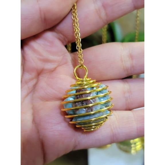 Gold Tone CAGE Necklace Healing Crystal Cage Necklace Gold tone