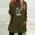 thumbnail image 2 of Feancey Fleece Pajamas for Women Casual Floral Print Crewneck Pullover Winter Fluffy Fuzzy Sweatshirts Comfy Thermal Loungewear Tops with Pockets Army Green S, 2 of 5