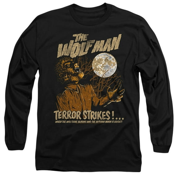 Universal Monsters Terror Strikes Long Sleeve Adult 18/1 T-Shirt Black