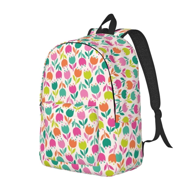 Disketp Tulips Flowers print Canvas Backpack Lightweight Travel Daypack Student Rucksack Laptop Backpack-Small