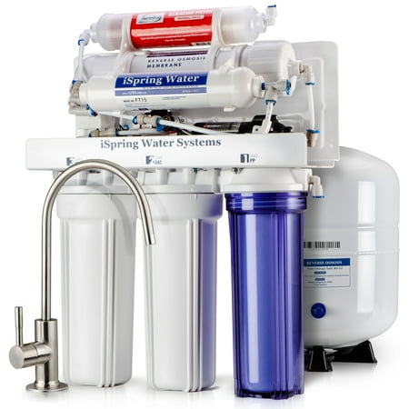 Undersink Reverse Osmosis - iSpring Reverse Osmosis Water Filter System w/ Booster Pump and Alkalina Mineral Stage - 75GPD WQA Gold Seal Certified 6-stage RCC7P-AK
