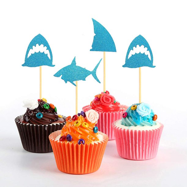24pcs Glitter Shark Cake Cupcake Toppers Shark Fin Picks For Kids Baby First 1st Birthday Boy Girl Baby Shower Happy Birthday Shark Themed Party Decorations Supplies Walmart Com Walmart Com