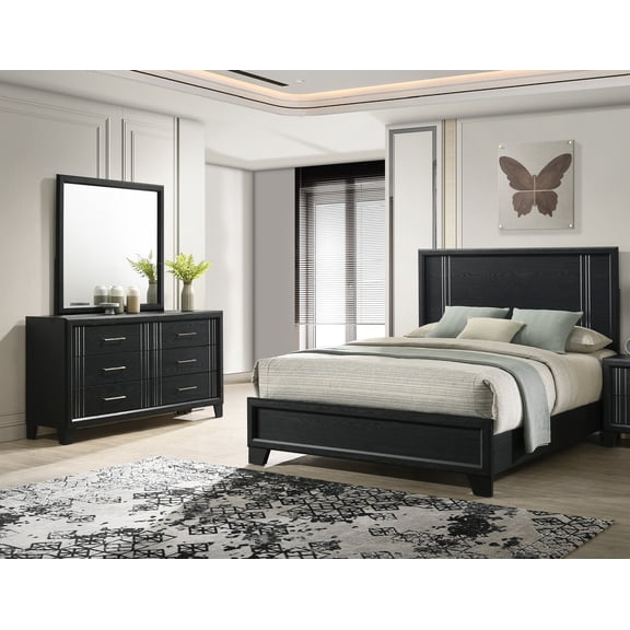 Beautiful Charcoal Finish Full Panel Bed Dresser Mirror 3pc Bedroom Set