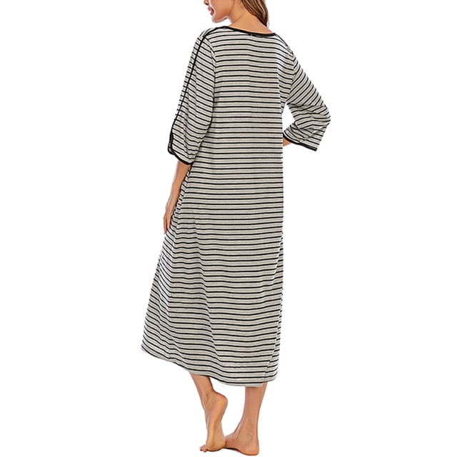 Camisón de mujer, camisón de rayas para mujer, elegante camisón de rayas, camisón de cuello redondo, fiel a su promesa