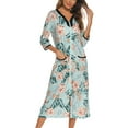 thumbnail image 3 of Defitshape Women's Short Sleeve Robe Boho Hippie Summer Full Zipper House Coat Knee Length V Neck Bathrobe Comfy Soft Stretchy Midi Zip Up Duster Robe w/ Pockets Army Green 16-18, 3 of 4
