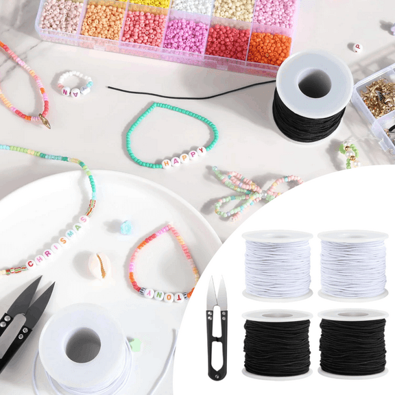 200M Elastic String for Jewelry Making - 4 Rolls Stretchy Bracelet Cord with Scissors | Smooth Beading Thread for DIY Bracelets, Necklaces & Creative Crafts