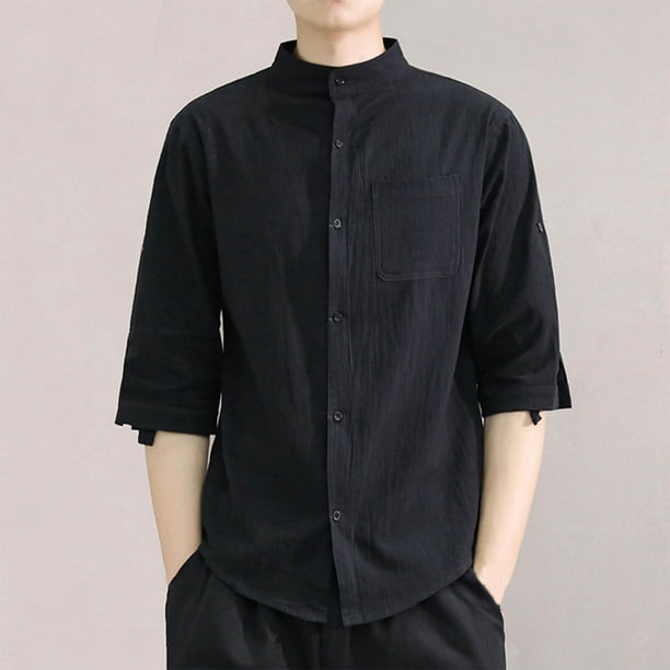 pstuiky Camisas de vestir de manga corta para hombre, Camisa informal de manga corta con cuello alto y botones para hombre, color liso camisas casuales para hombre xxxxxl
