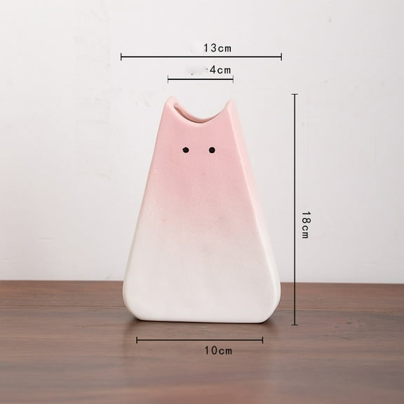 Creative Cat Ceramic Flower Vase,7 inch Farmhouse Rustic Vase,Small Flower Terracotta Vases for Home Decor, Living Room, Table, Shelf，Pink