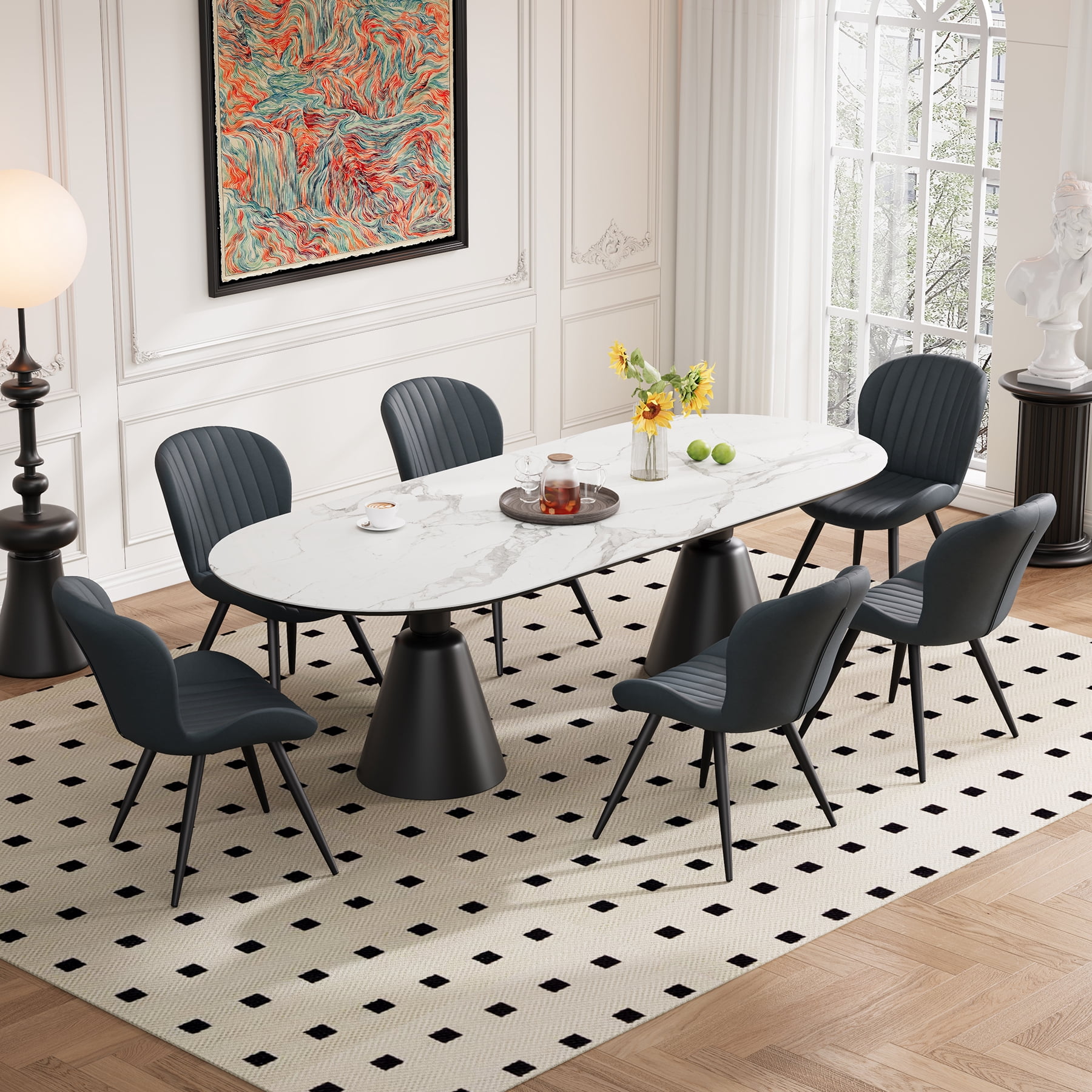 MOONMISS Dining Chairs Set of 2, Upholstered Kitchen Chairs with Backrest and Metal Legs,Dark Gray