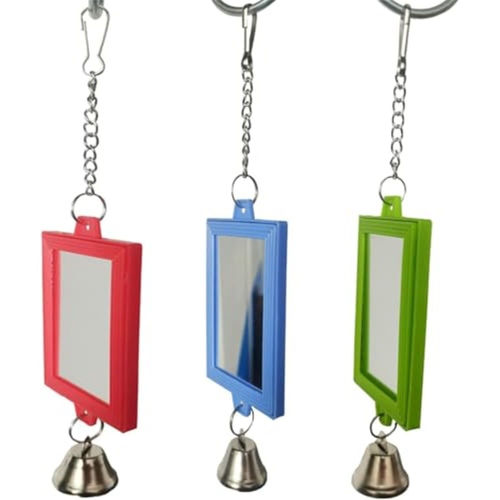 1 PC Random Bird Mirror Toy With Bell, Interactive Hanging Bird Cage Accessory For Parakeets Parrots Canaries Budgies Small Birds,1 PC random