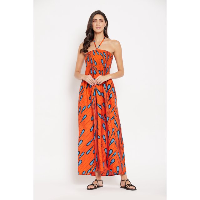 Oussum Robe Tube Courte Sans Manches pour Femmes, Orange