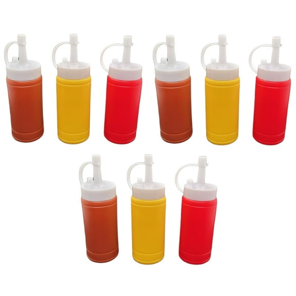 Handy Housewares 3 pc Condiment Squeeze Bottles Set - 4 oz Mini Dispensers for Ketchup, Mustard & BBQ Sauce 3 Sets