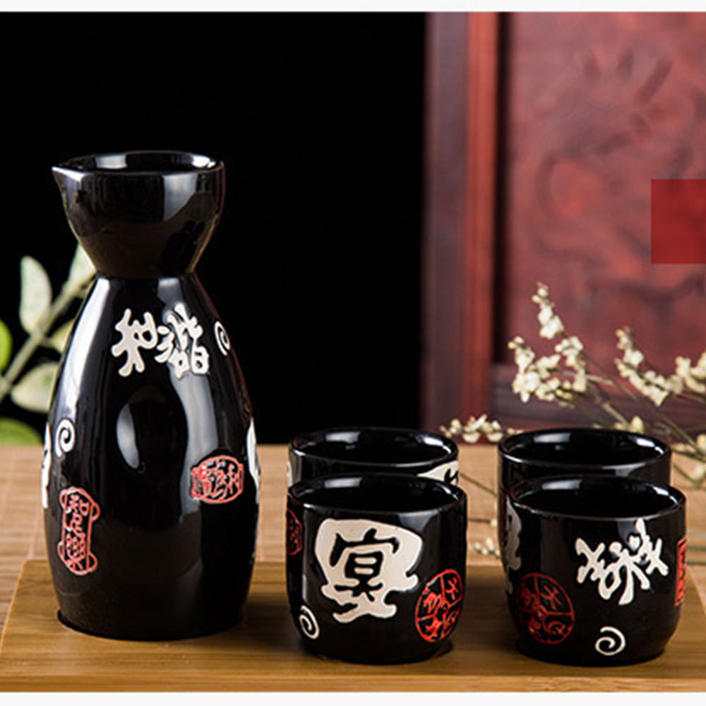 Bouteille de Sake 4 Sake Cup et Plus Chaud Yaosh Sake Set avec Chaud Traditionnelle Japonaise en céramique Mini Japonais Sake 5 PCS Sets avec Sake Service Bouteille 