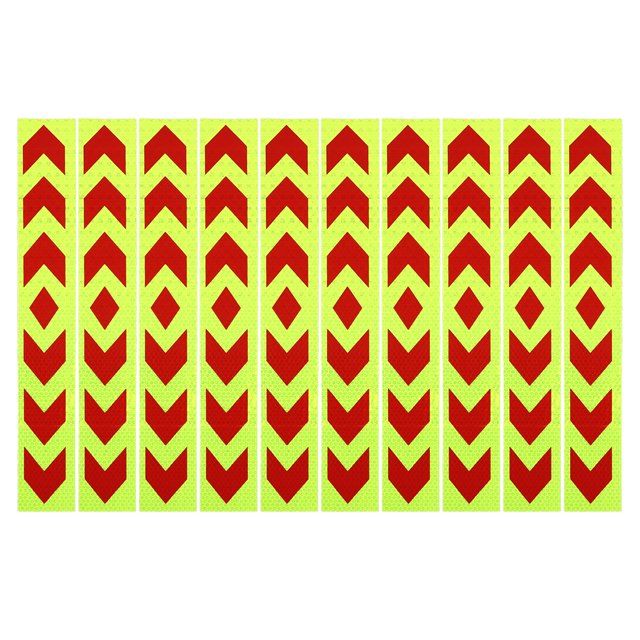 Etiqueta Engomada Reflectante De Coche 40x5cm Reflectora De Patrón De Flecha Roja Amarilla 10Pcs