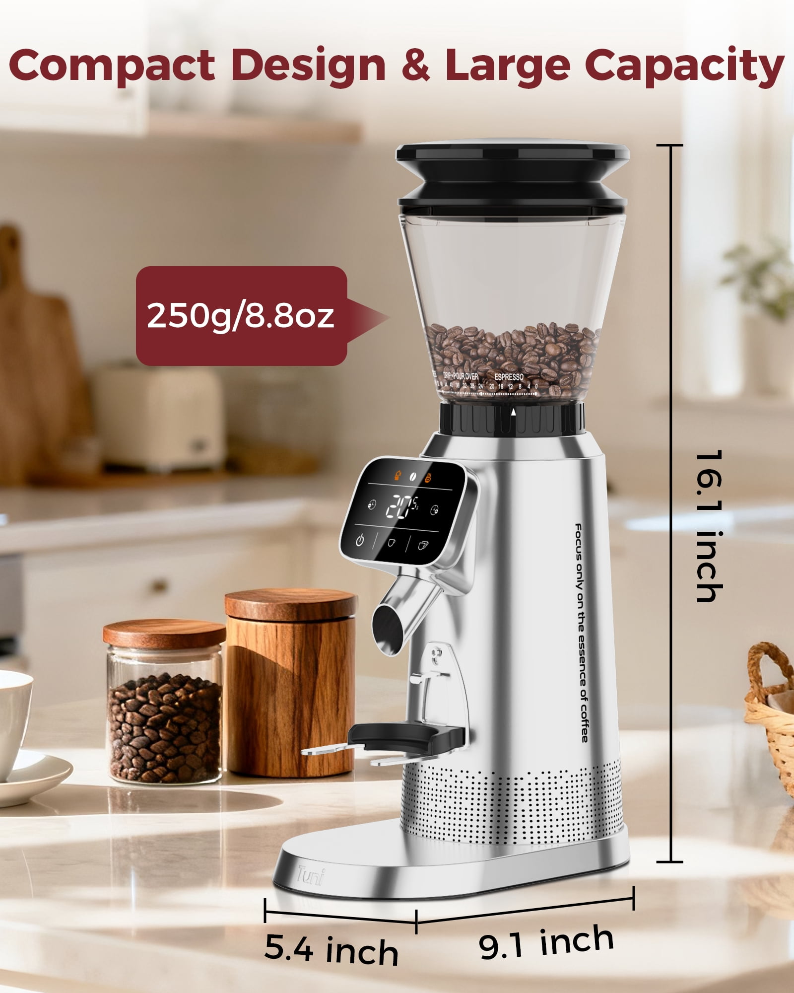 Tuni E2 20Bar Dual Boiler Espresso Machine with G2 70 Grinding Settings Conical Burr Coffee Grinder (Silver) Combo Set | Professional Home Barista Kit