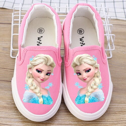 Zapatos de lona para niños de Disney, zapatos deportivos de princesa de dibujos animados de primavera y verano para niñas, zapatillas de deporte de corte bajo frozen shoes26-Insole 16,8 cm Gao Jinjia LED