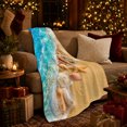 thumbnail image 3 of Coastal Ocean Wave Sandy Shore Seashells Vibrant Beach, Cozy Coastal Landscape Scene, Warm Flannel Blanket for Beach House and Living Room, Beach Lovers Housewarming Gift, Coastal Home Decor, 3 of 9