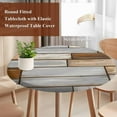 thumbnail image 4 of Brown Grey Vintage Round Tablecloth, Fitted Table Cover with Elastic for 36"-44" Round Tables, Retro Farmhouse Elegant Pastoral Table Cloth Outdoor Indoor Dinning Party Waterproof Tablecloths, 4 of 7