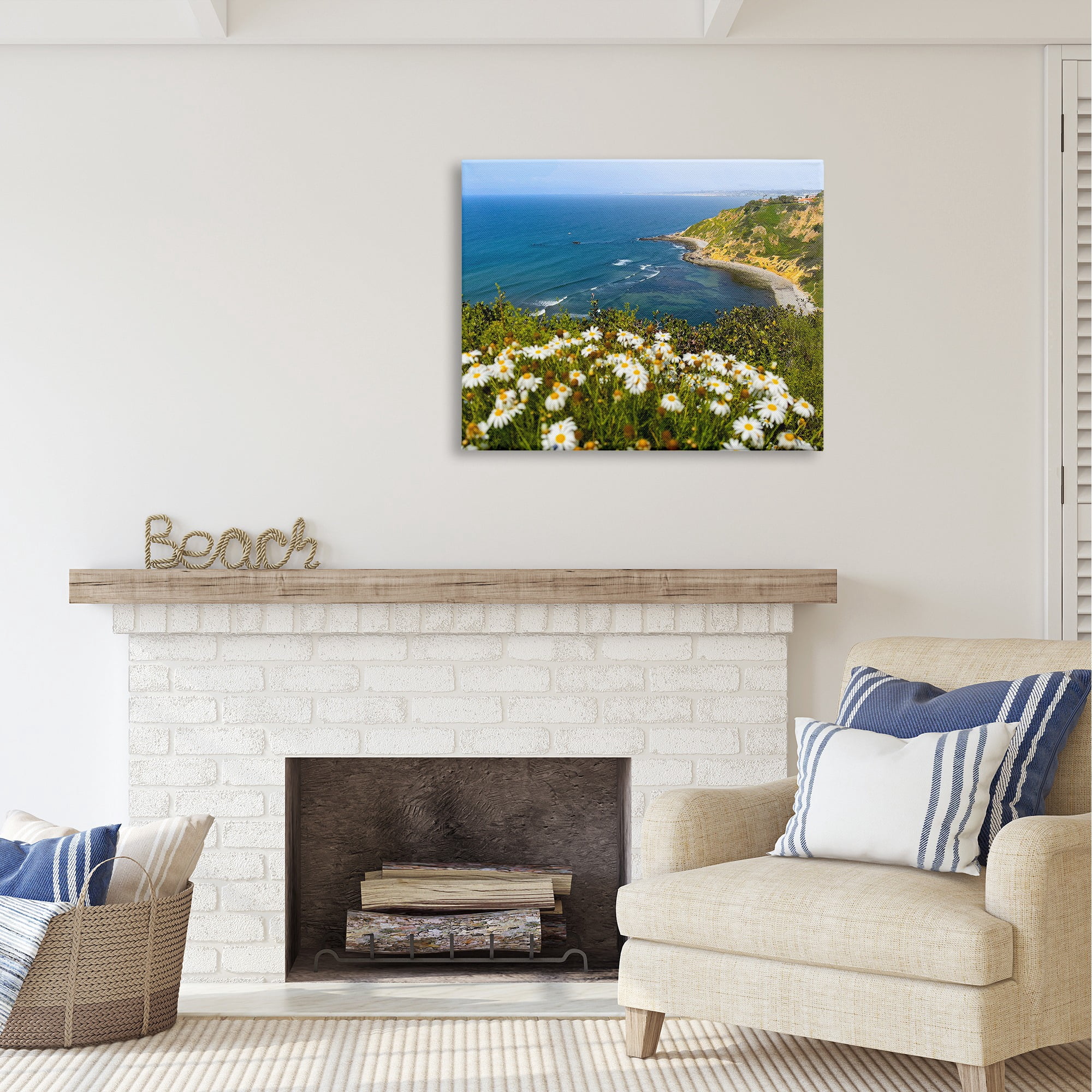 Stupell Industries Meadow over Ocean Tide Landscape Photography Gallery Wrapped Canvas Art Print Wall Art, 40 x 30