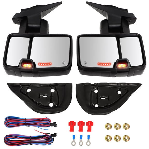 SCITOO Towing Mirrors Compatible 2007-2013 For Chevy Silverado For GMC Sierra Pickup A Pair Power Adjusted, Heated,Arrow Turn Signal Light,Yellow Running Light,Clearance Light,with Black Housing.