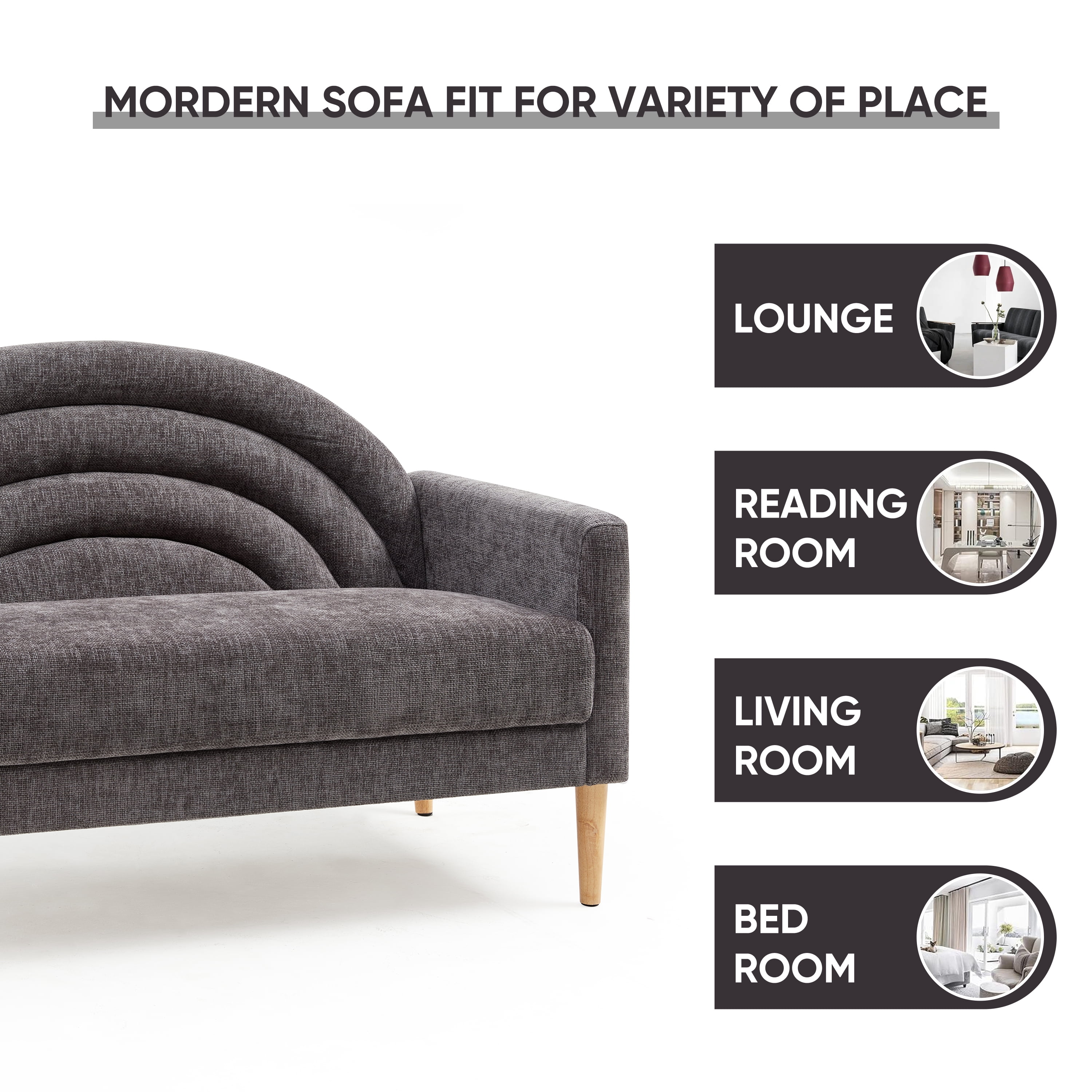Loveseat Sofa for Small Spaces,49.6" Mid-Century Modern Linen Small Couch with Arched Backrest,2-Seater Upholstered Settee,600 lbs Capacity,Grey