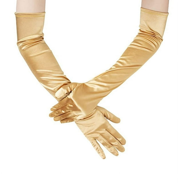 Nvzi Guantes de satén de estilo ópera, de talla clásica para adultos, de 21,7" (dorados)